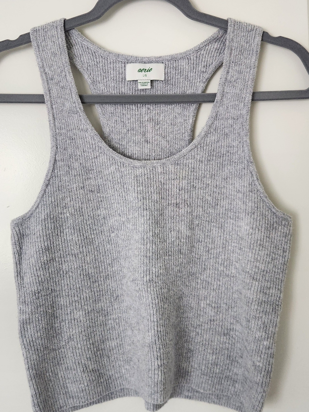 aerie Light Gray Ribbed Scoop Tank
